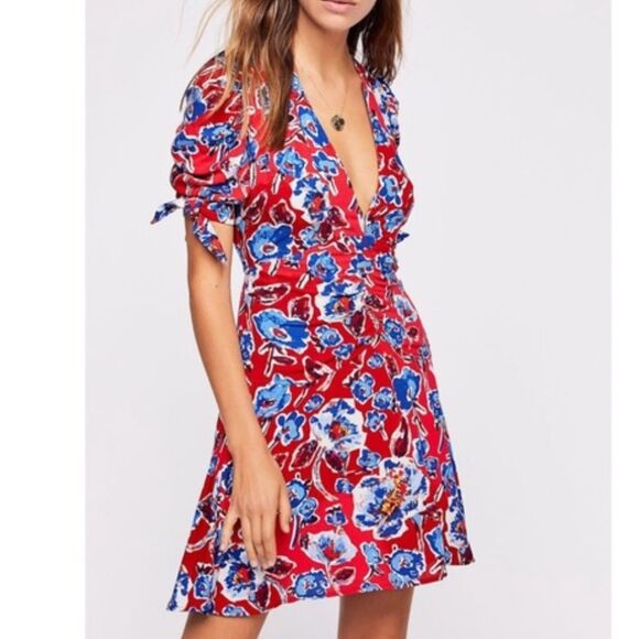 Free People Glow Up Mini Dress Floral Red 6 - Picture 8 of 8